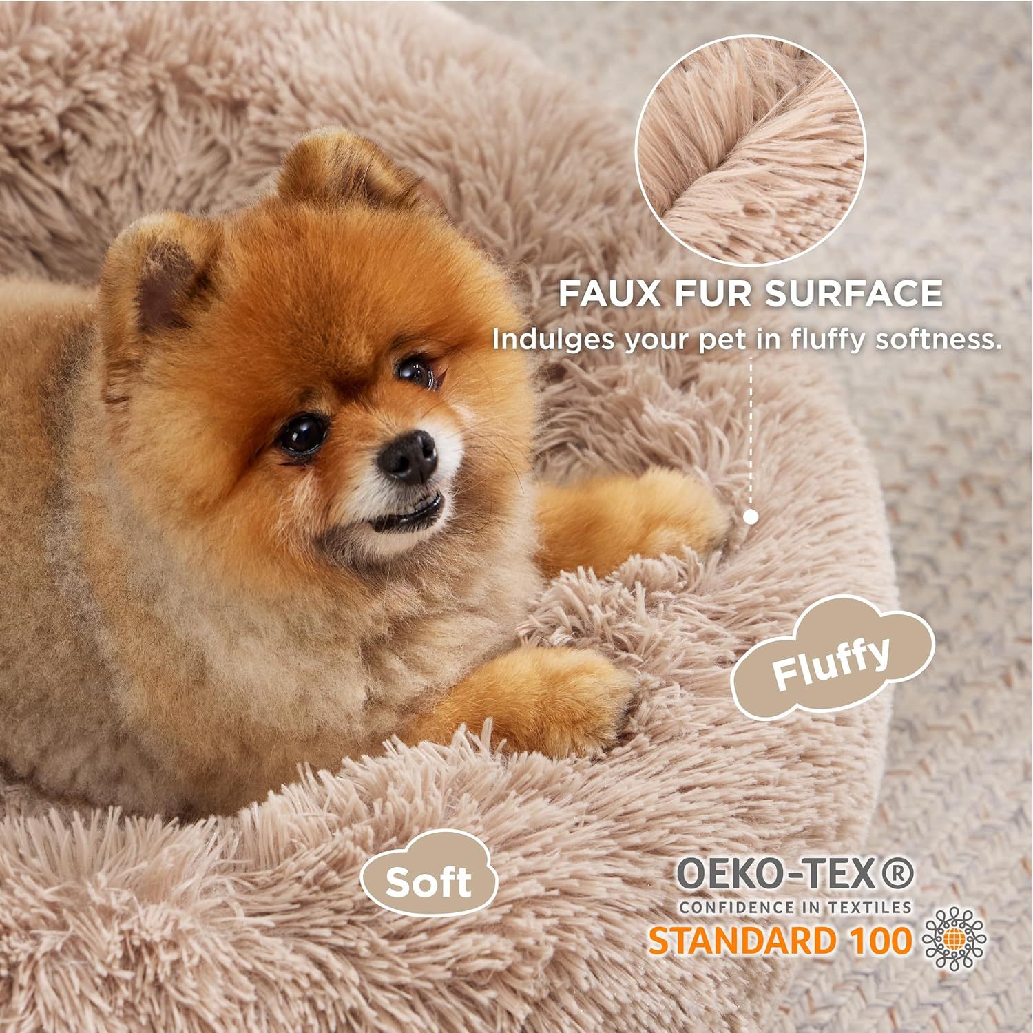 Non-Slip Solid Color Fluffy Round Pet Bed