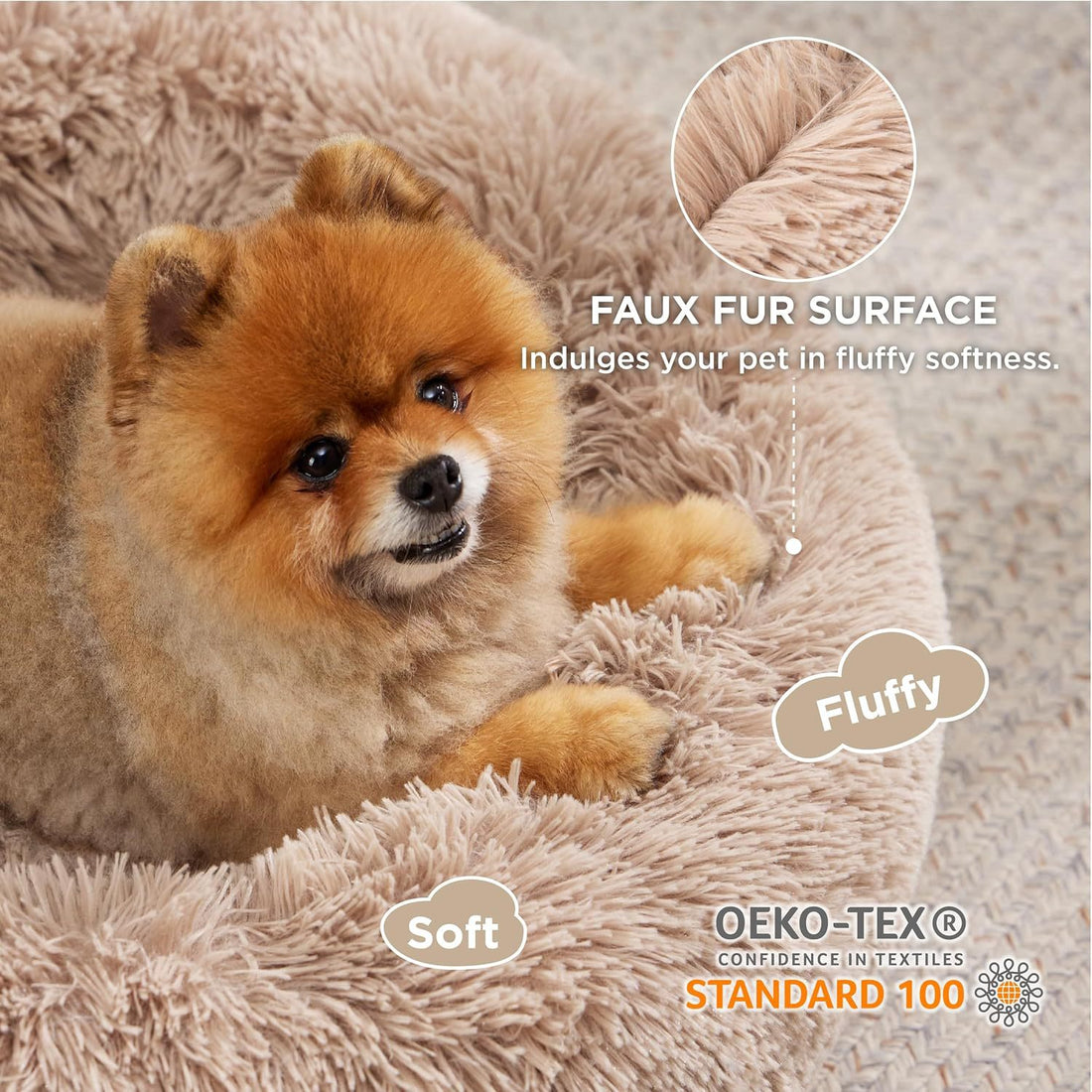 Non-Slip Solid Color Fluffy Round Pet Bed