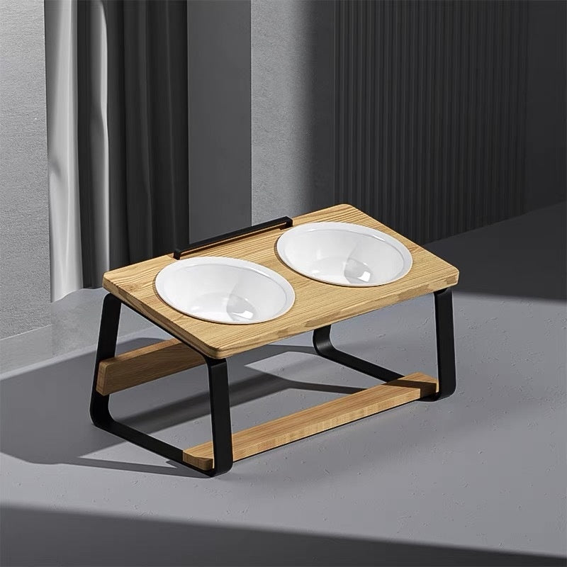 Ceramic Double Bowl Pet Water Feeding Bowl Protect Cervical Spine Food Holder