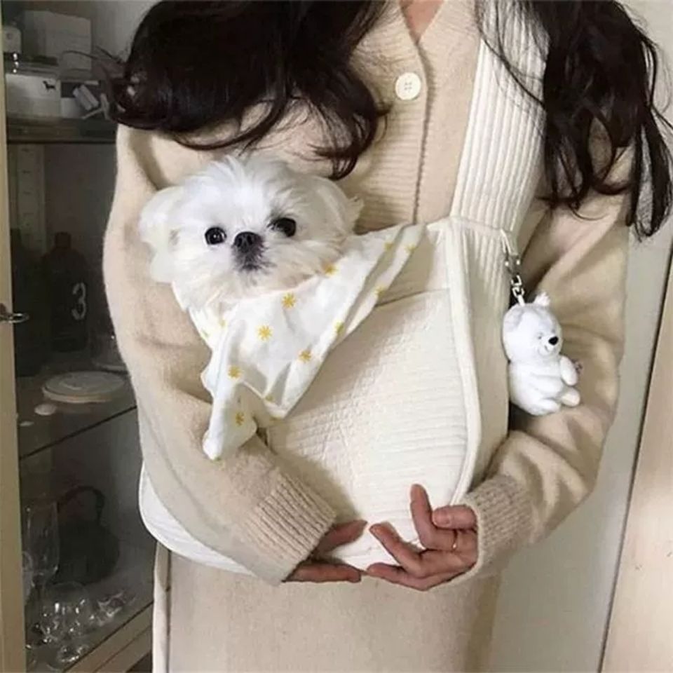Handmade Canvas Pet Carrier Shoulder Bag For Outdoor Travel