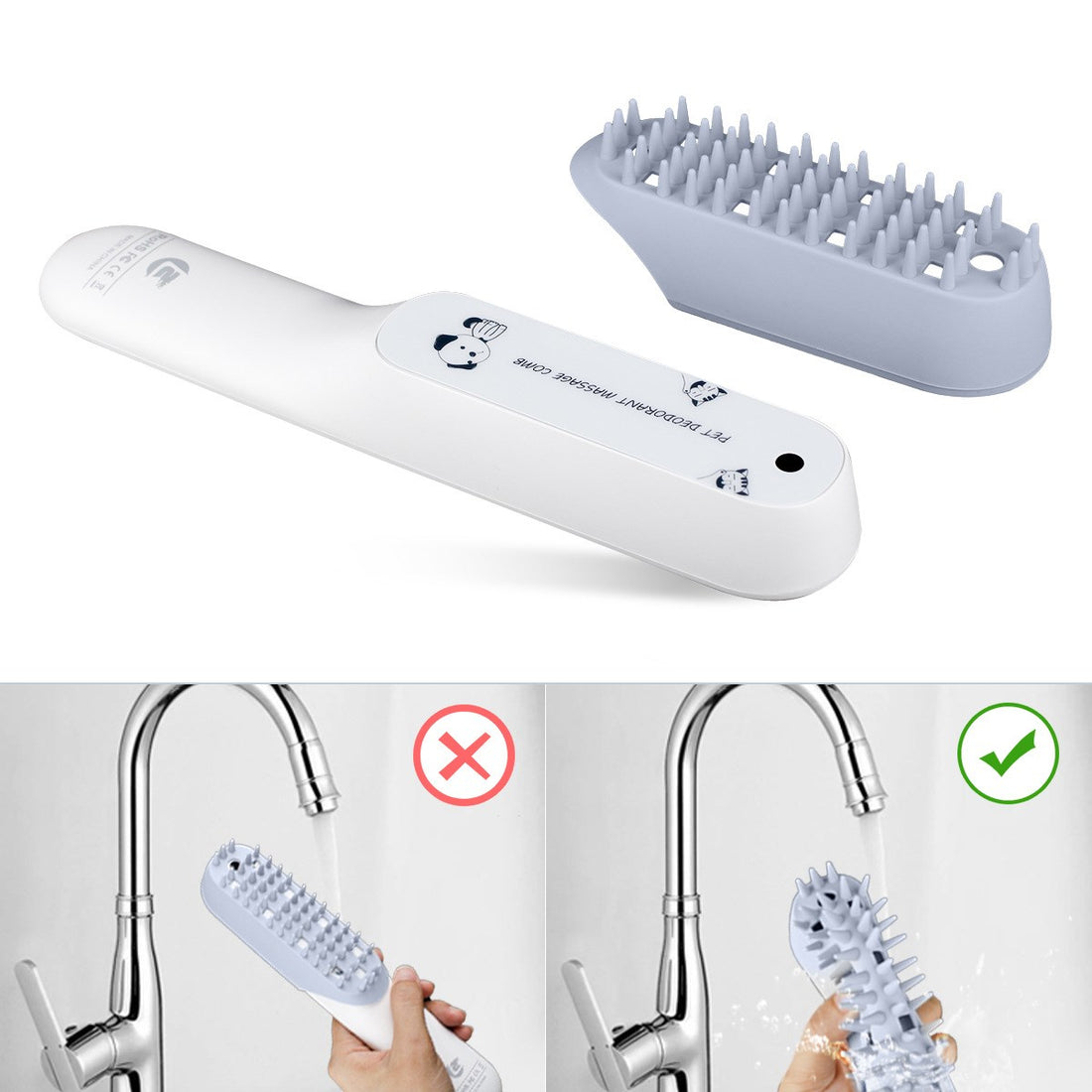 Silicone Pet Massage Grooming Brush With Deodorizing Cleaning Comb