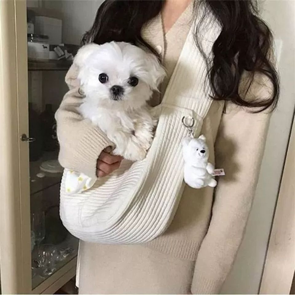 Handmade Canvas Pet Carrier Shoulder Bag For Outdoor Travel