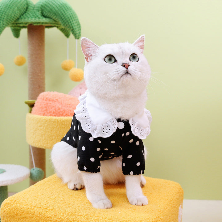 Blue Printed Cotton Pet T Shirt Lightweight Apparel