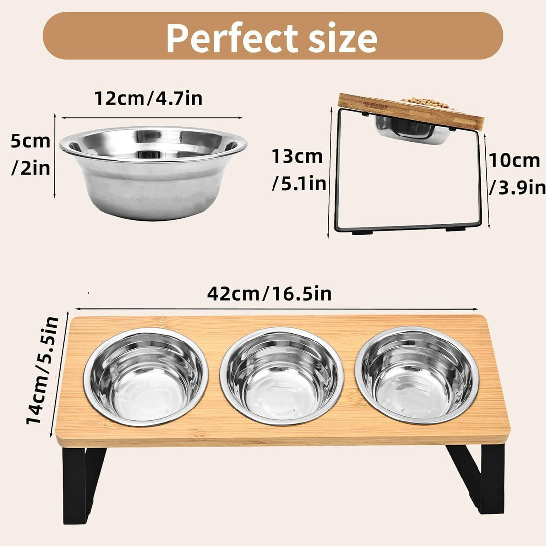 Iron Wood Pet Feeding Rack With Integrated Bowl Stand Set