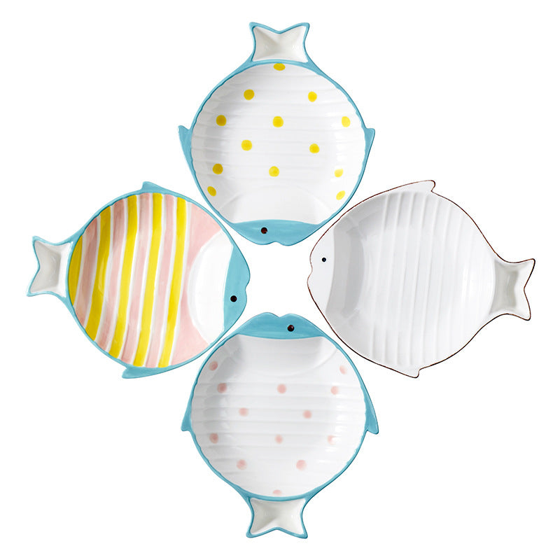 Fish Shaped Ceramic Pet Feeding Bowl For Food Serving Use