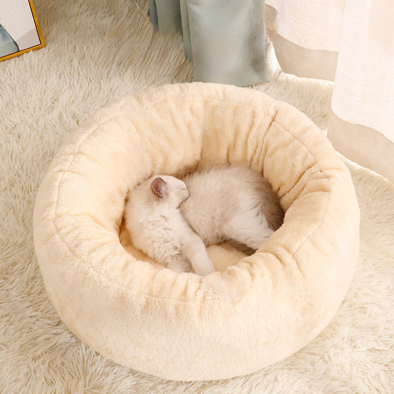 Fluffy Donut Style Pet Bed Cushion For Warm And Comfortable Rest