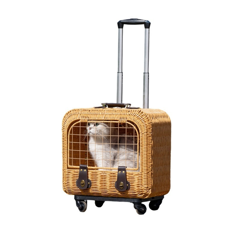 Portable Woven Rattan Carrier With Ventilation And Pull Handle For Outings