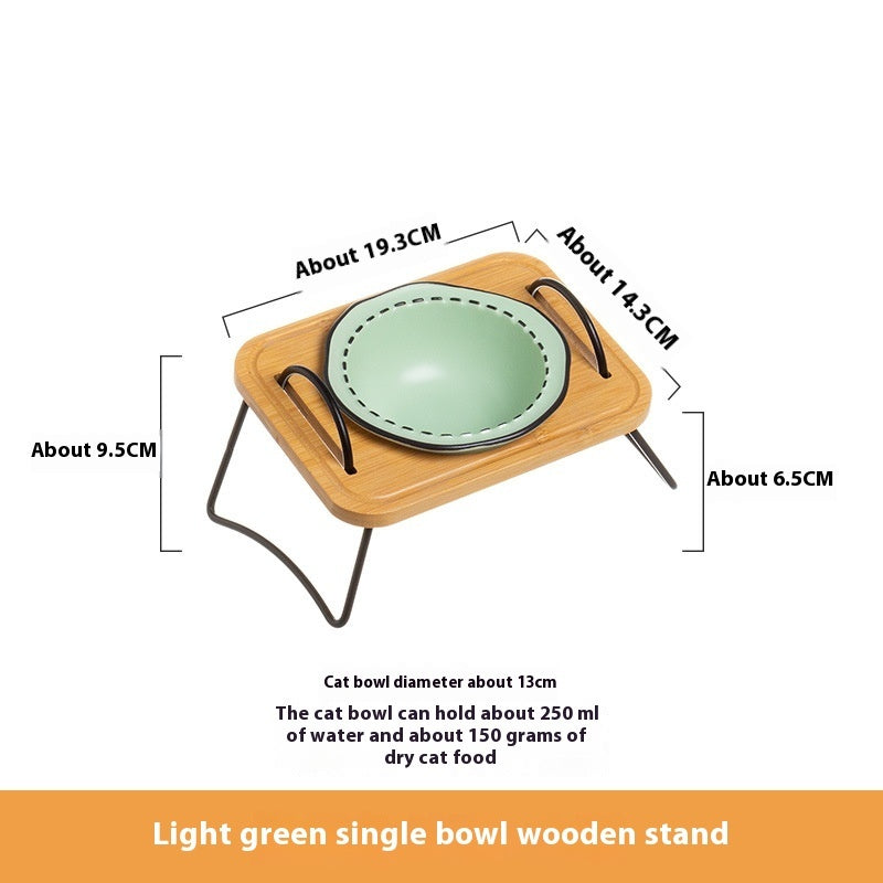 Multi Functional Wooden Pet Feeding Rack With Ceramic Bowl Set