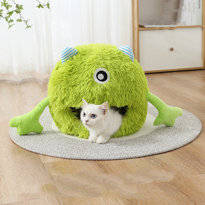 Machine Washable Fluffy Round Calming Plush Pet Bed