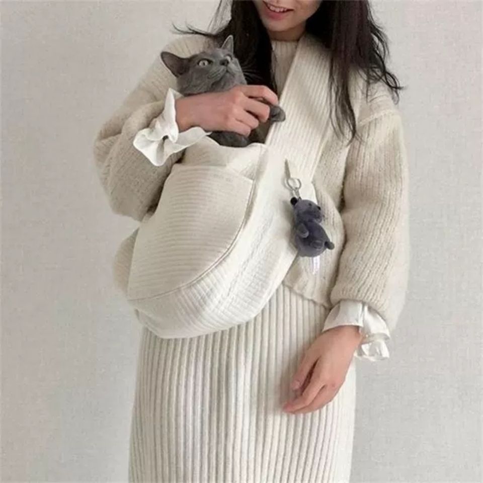 Handmade Canvas Pet Carrier Shoulder Bag For Outdoor Travel