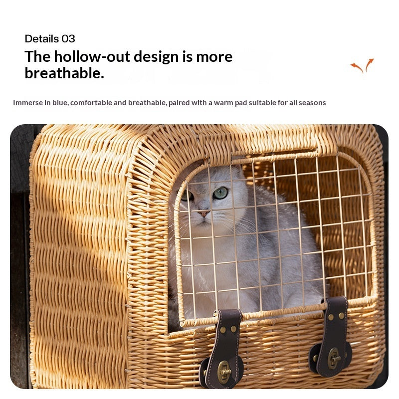 Portable Woven Rattan Carrier With Ventilation And Pull Handle For Outings