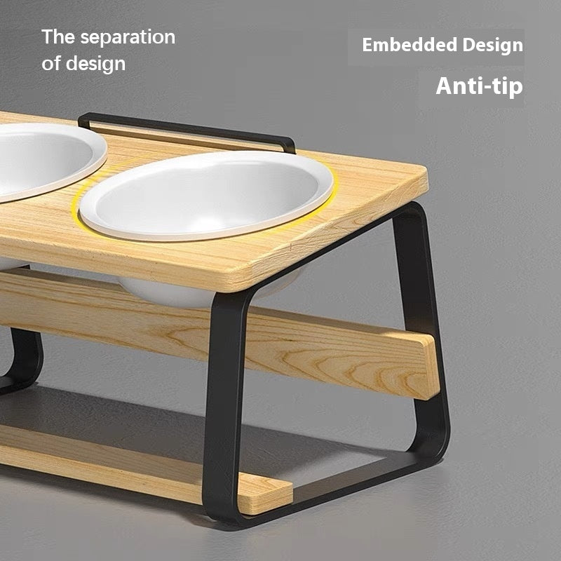 Ceramic Double Bowl Pet Water Feeding Bowl Protect Cervical Spine Food Holder