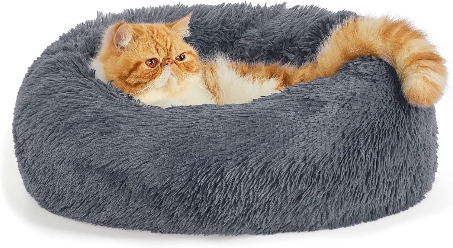 Non-Slip Solid Color Fluffy Round Pet Bed