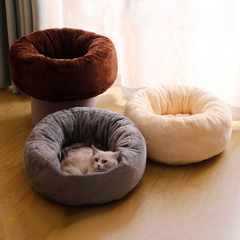 Fluffy Donut Style Pet Bed Cushion For Warm And Comfortable Rest