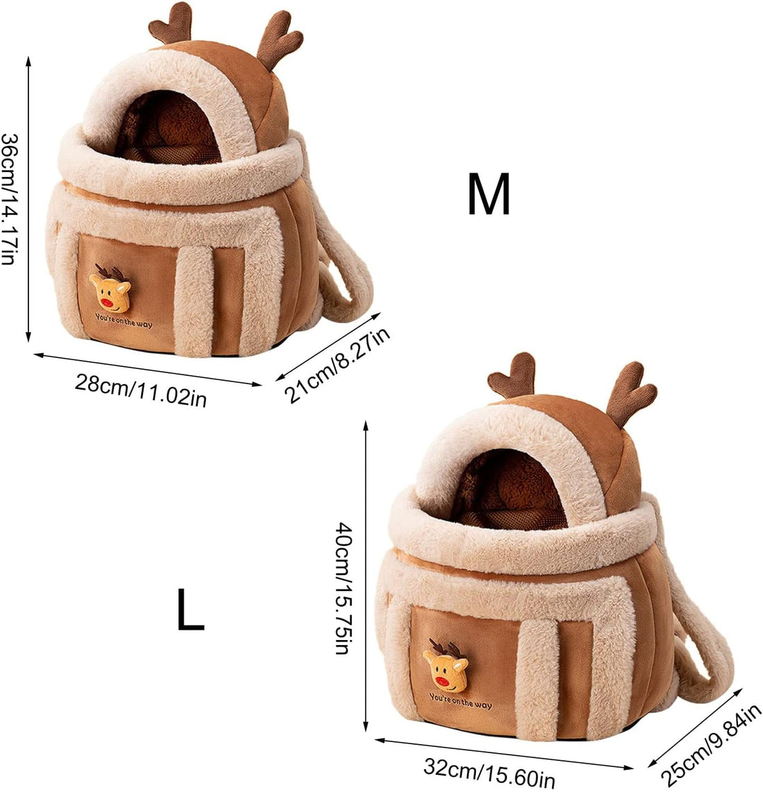 Plush Reindeer Style Pet Backpack Carrier With Hand Warmers