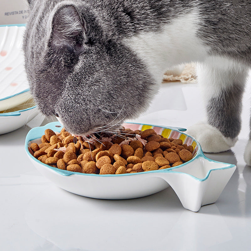 Fish Shaped Ceramic Pet Feeding Bowl For Food Serving Use