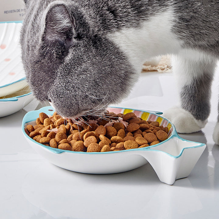 Fish Shaped Ceramic Pet Feeding Bowl For Food Serving Use