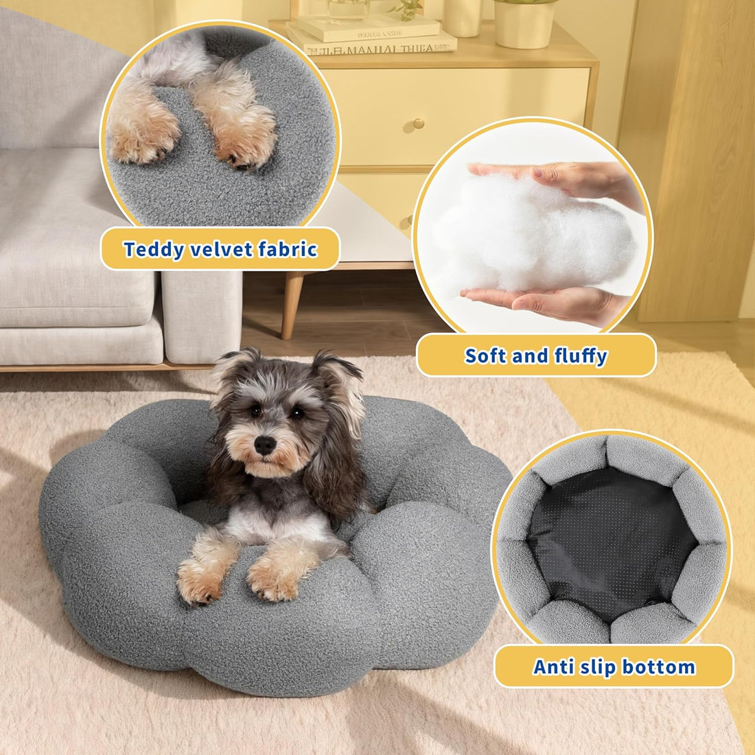 Fluffy Round Calming Plush Pet Bed With Non-Slip Base