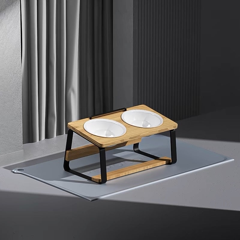 Ceramic Double Bowl Pet Water Feeding Bowl Protect Cervical Spine Food Holder