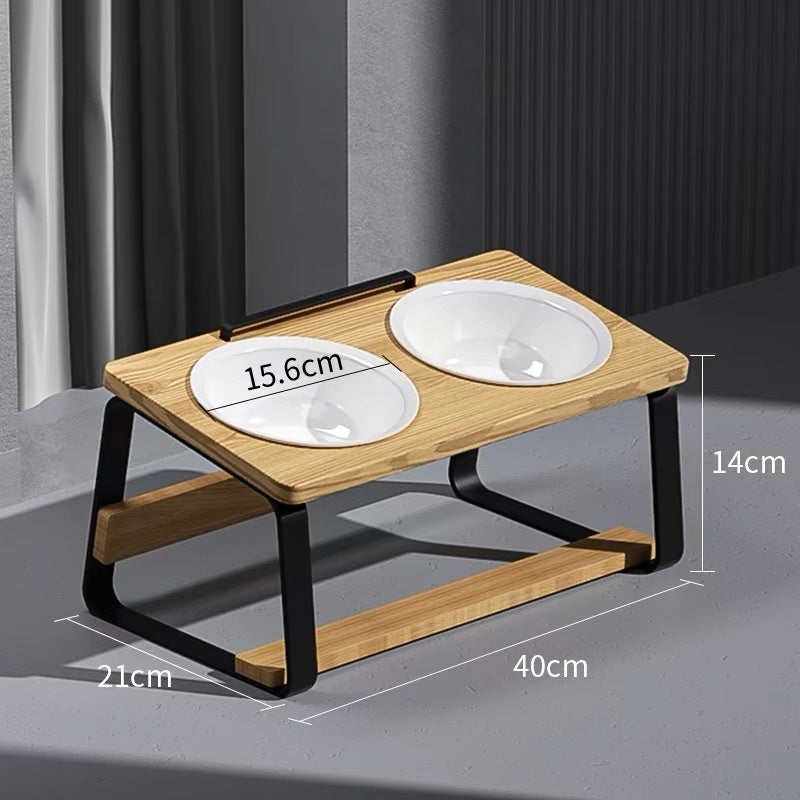 Ceramic Double Bowl Pet Water Feeding Bowl Protect Cervical Spine Food Holder