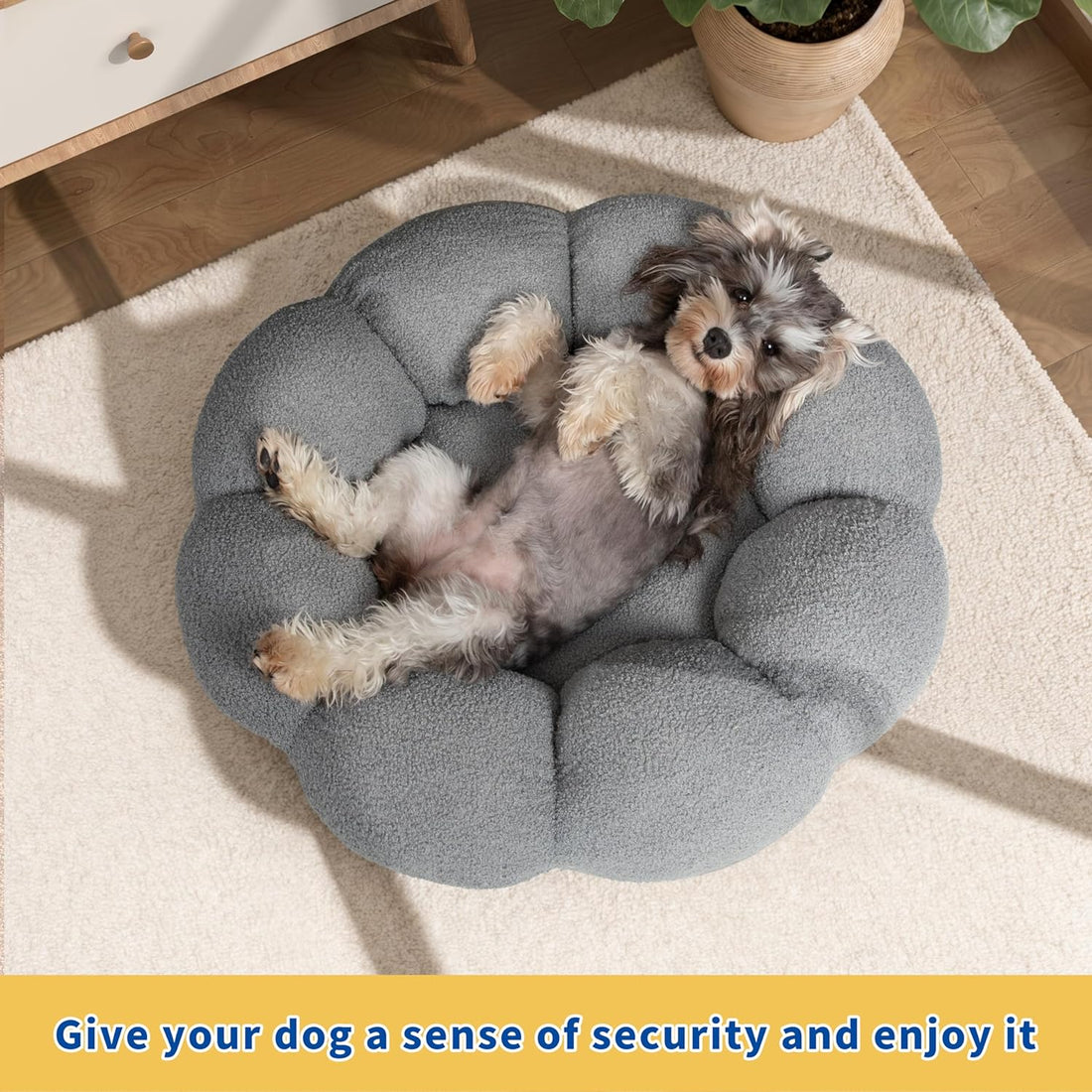 Fluffy Round Calming Plush Pet Bed With Non-Slip Base