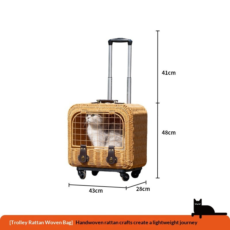 Portable Woven Rattan Carrier With Ventilation And Pull Handle For Outings