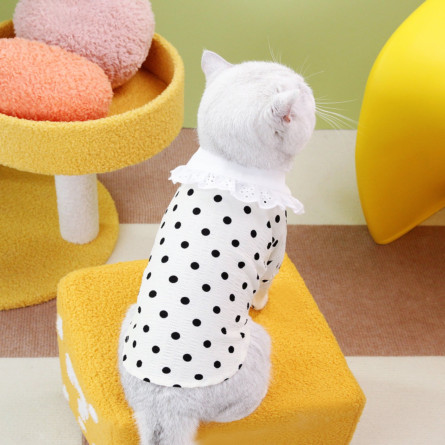 Blue Printed Cotton Pet T Shirt Lightweight Apparel