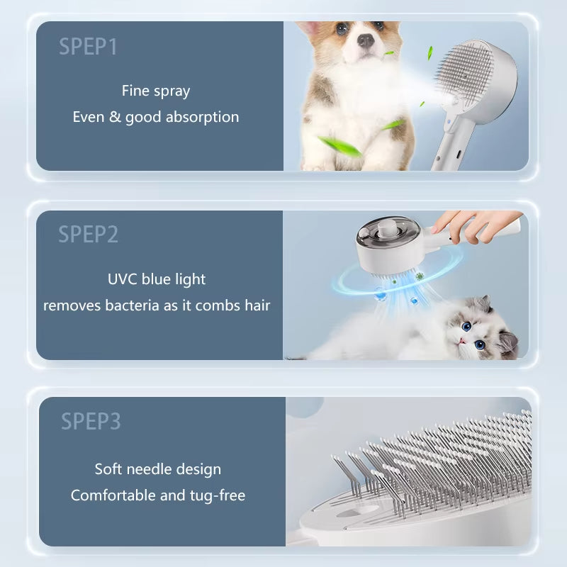 3 In 1 Electric Pet Steam Grooming Brush Massage Spray Tool