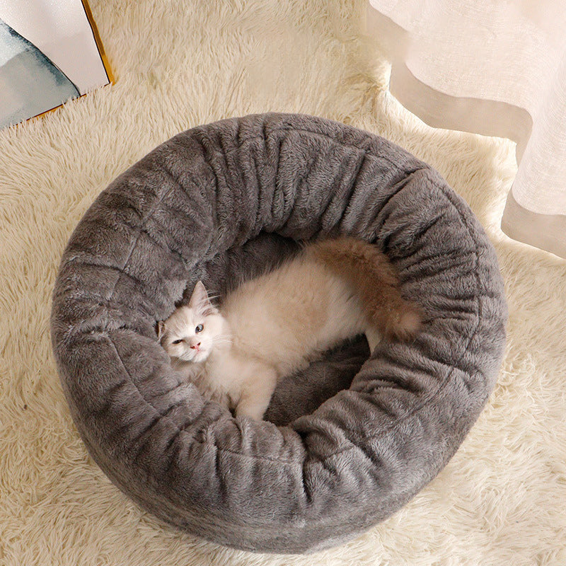 Fluffy Donut Style Pet Bed Cushion For Warm And Comfortable Rest