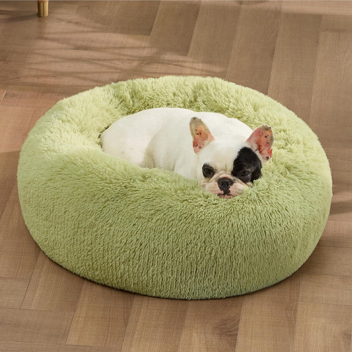 Non-Slip Solid Color Fluffy Round Pet Bed