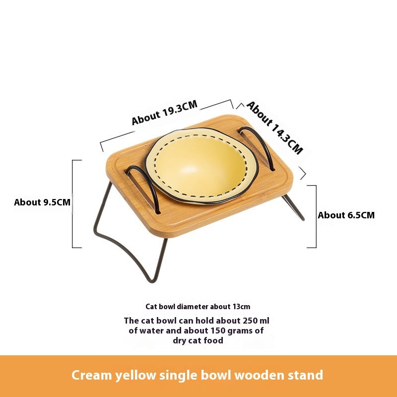 Multi Functional Wooden Pet Feeding Rack With Ceramic Bowl Set