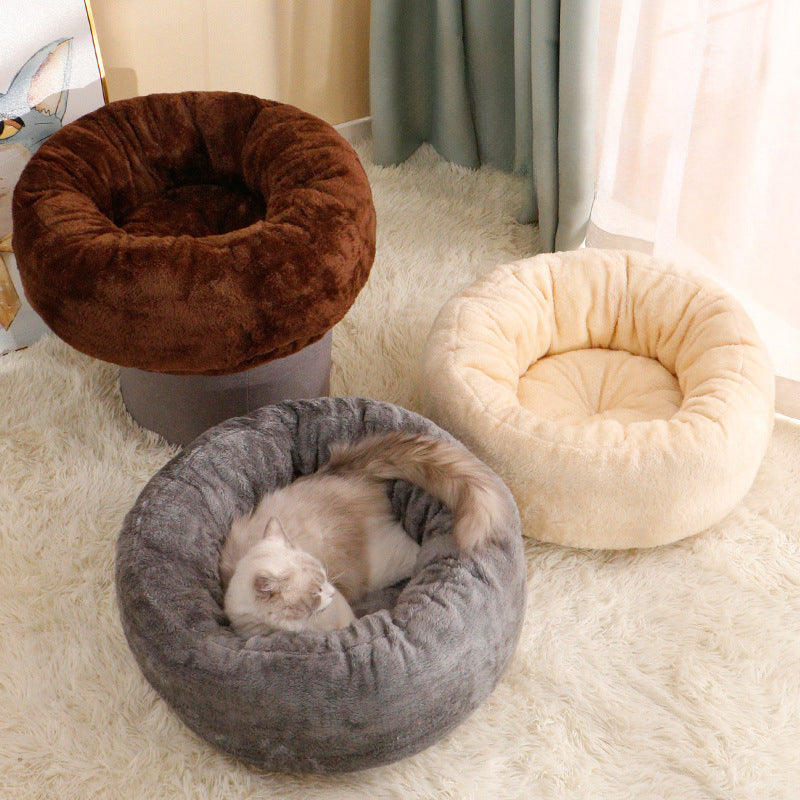 Fluffy Donut Style Pet Bed Cushion For Warm And Comfortable Rest