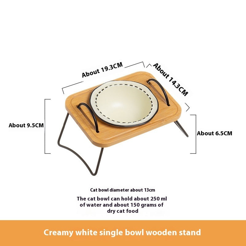 Multi Functional Wooden Pet Feeding Rack With Ceramic Bowl Set