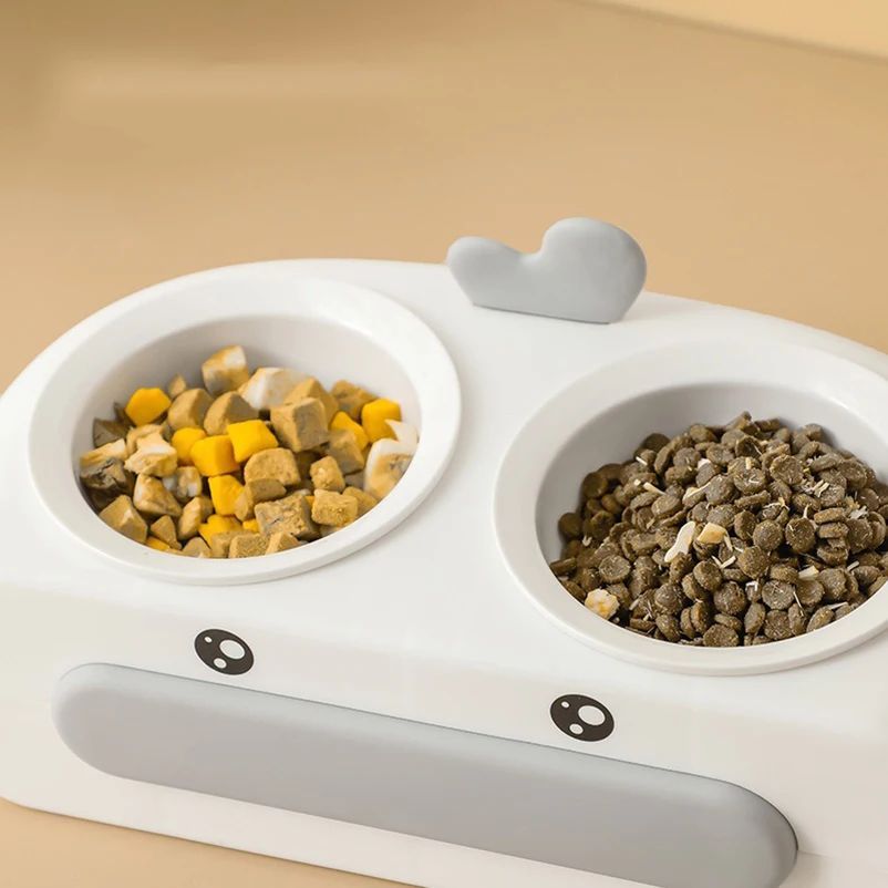 Duck Design Double Bowl Pet Feeding Tray For Food And Water