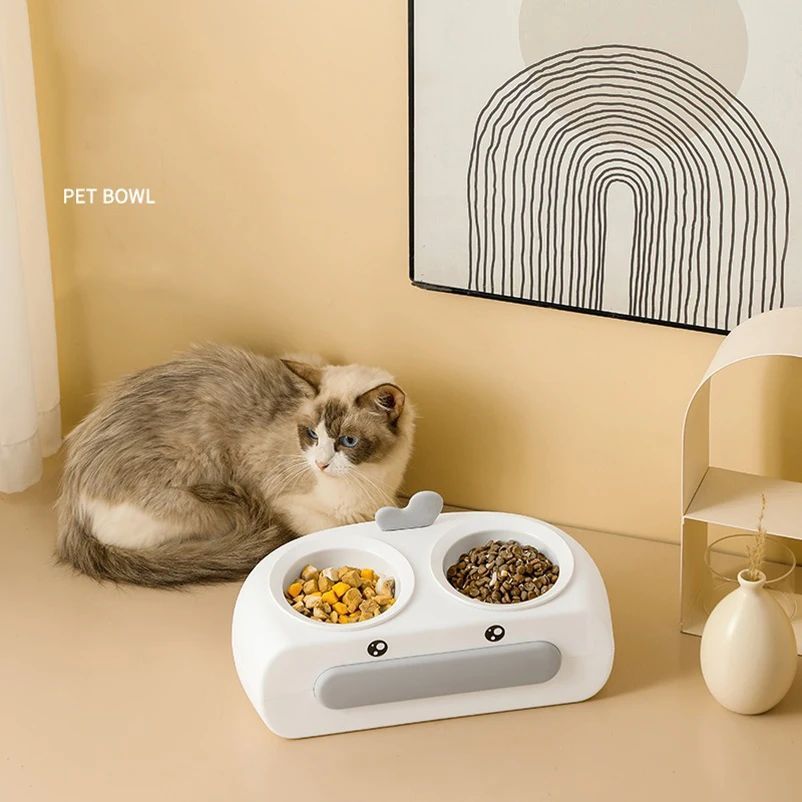 Duck Design Double Bowl Pet Feeding Tray For Food And Water