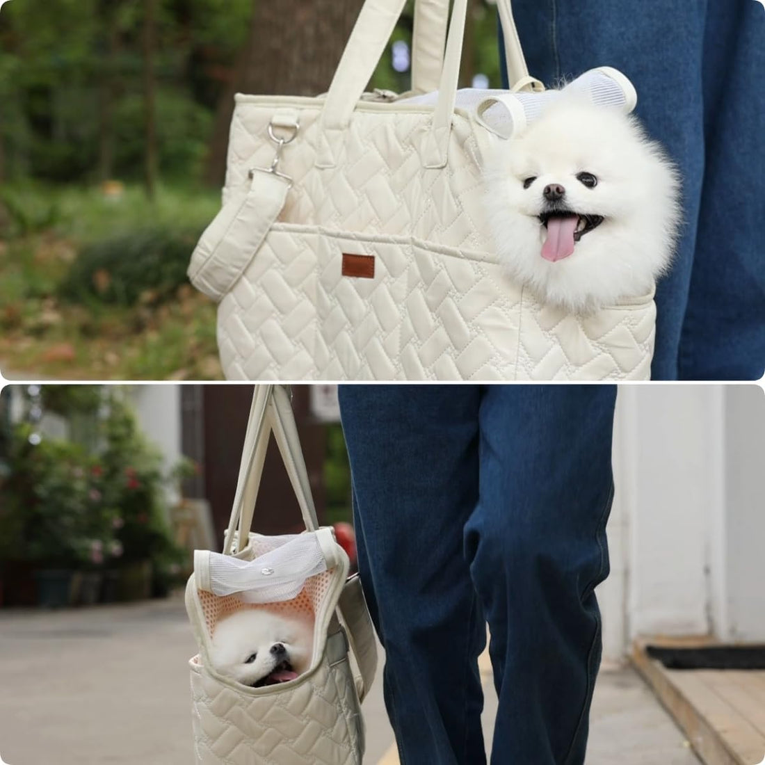 Portable Breathable Pet Carrier Handbag With Cushion And Pockets