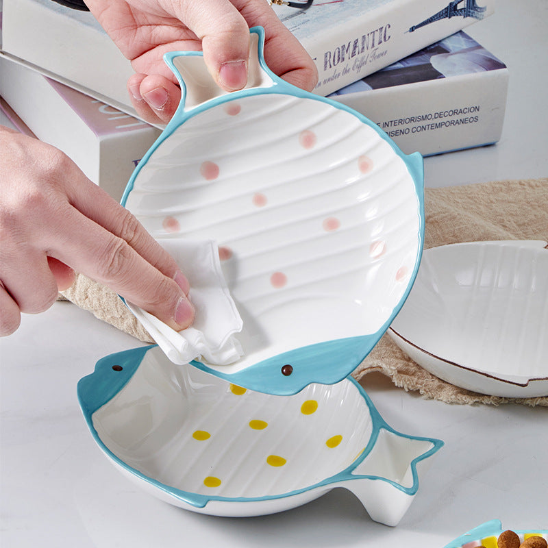 Fish Shaped Ceramic Pet Feeding Bowl For Food Serving Use