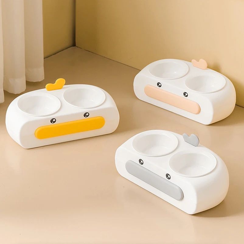 Duck Design Double Bowl Pet Feeding Tray For Food And Water