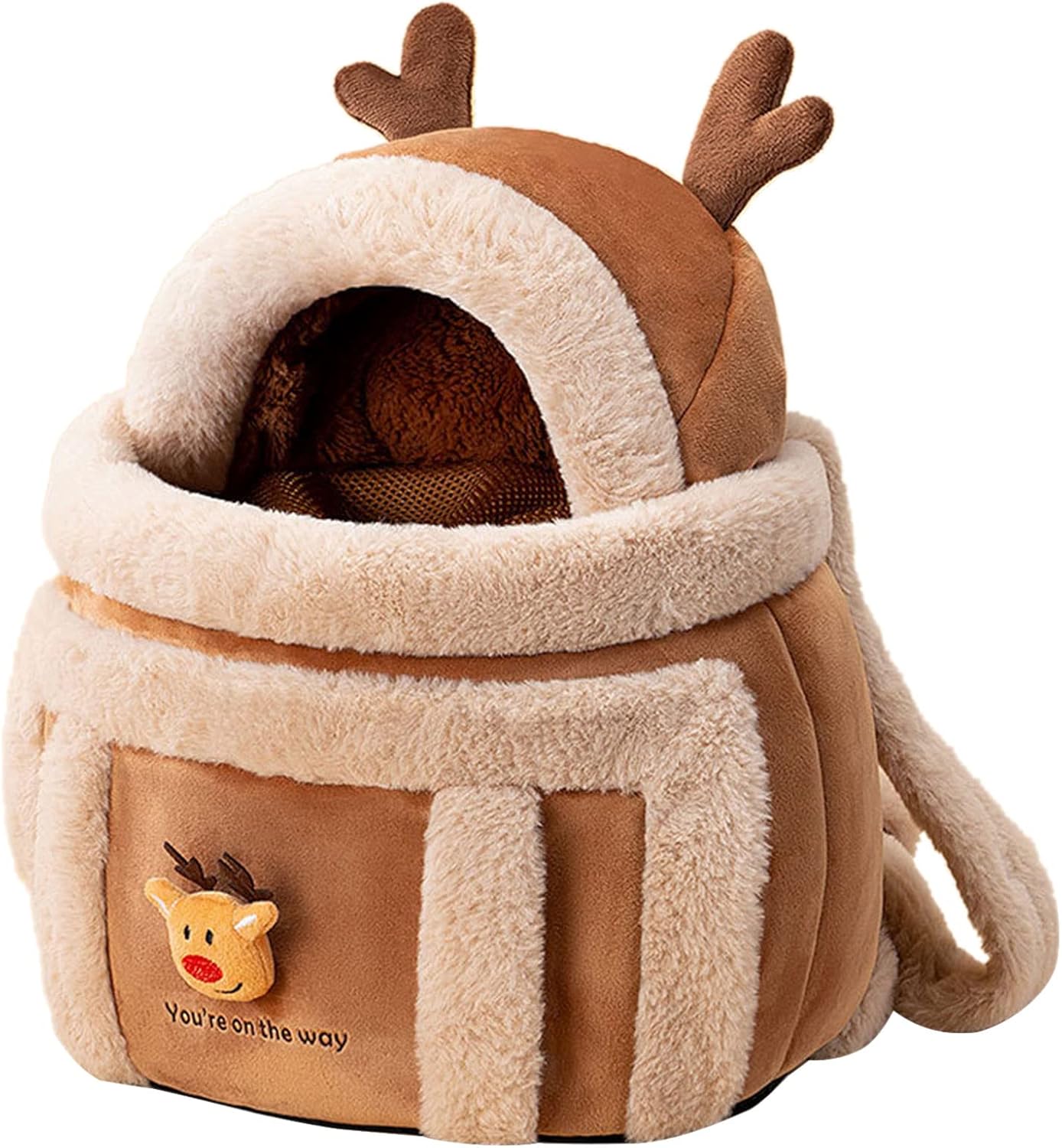 Plush Reindeer Style Pet Backpack Carrier With Hand Warmers
