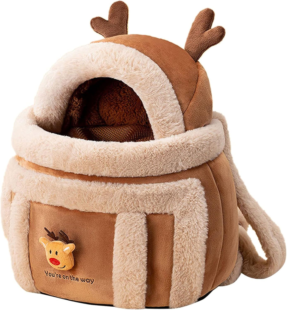 Plush Reindeer Style Pet Backpack Carrier With Hand Warmers