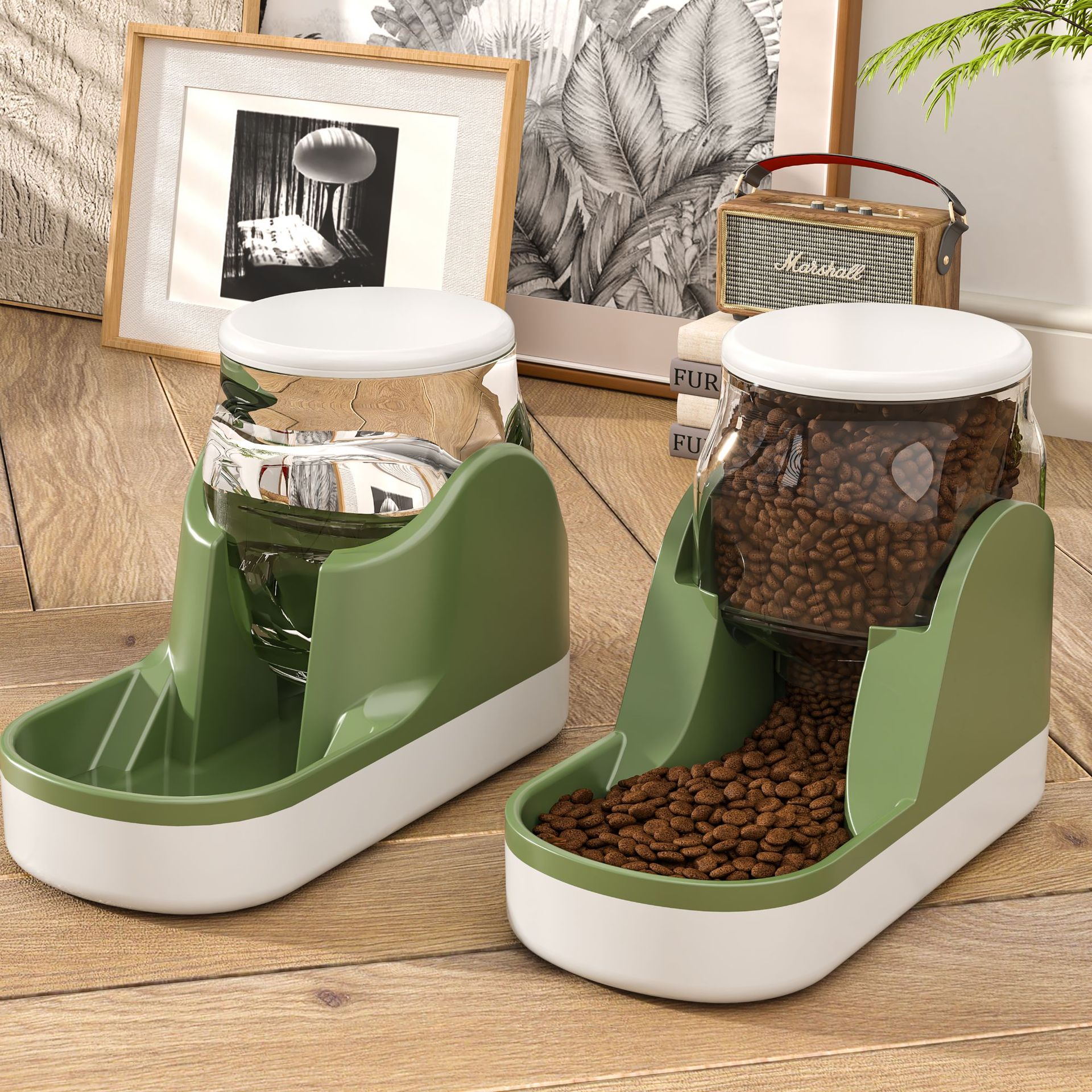 Water Fountain Automatic Pet Feeder Auto Food Dispenser