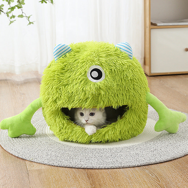 Machine Washable Fluffy Round Calming Plush Pet Bed