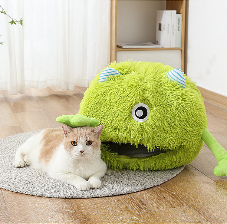 Machine Washable Fluffy Round Calming Plush Pet Bed