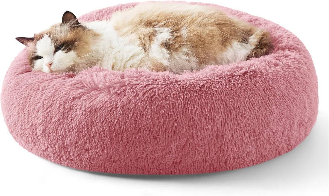 Non-Slip Solid Color Fluffy Round Pet Bed