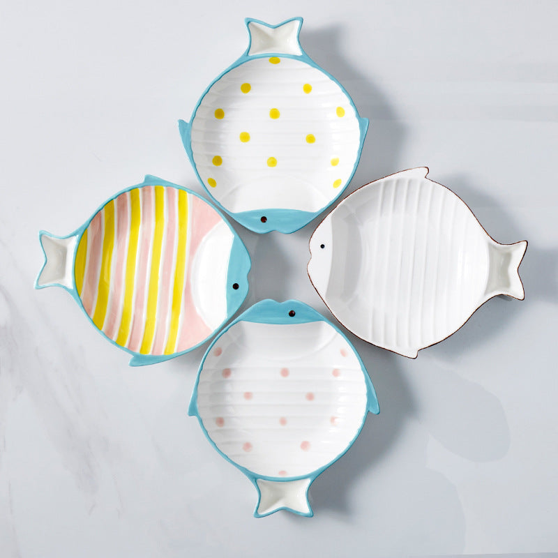 Fish Shaped Ceramic Pet Feeding Bowl For Food Serving Use