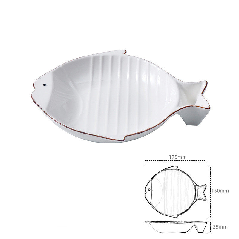Fish Shaped Ceramic Pet Feeding Bowl For Food Serving Use