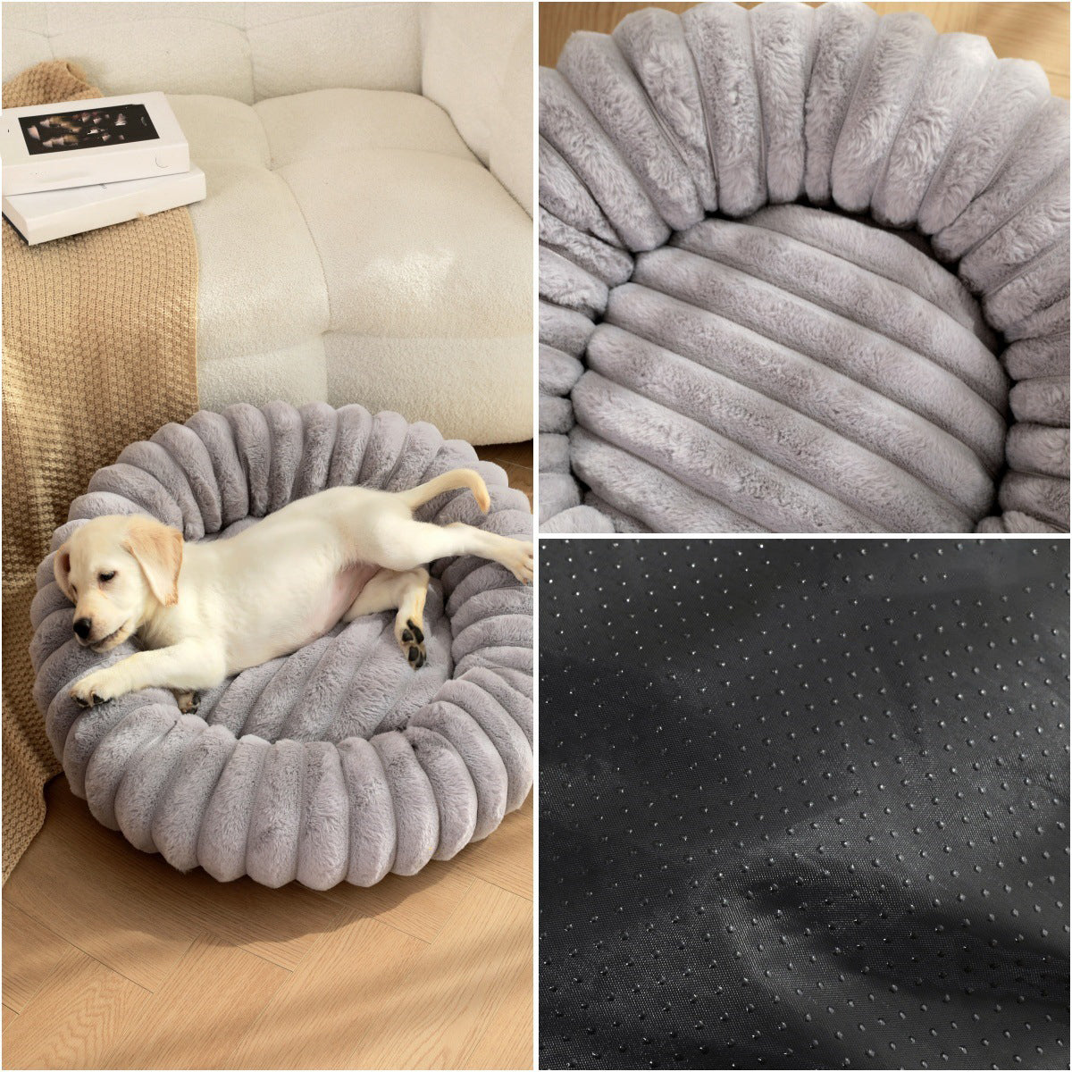 Warm Plush Round Pet Nest Bed With Thick Cushion
