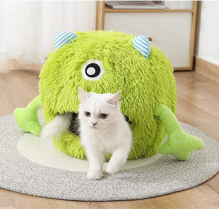 Machine Washable Fluffy Round Calming Plush Pet Bed