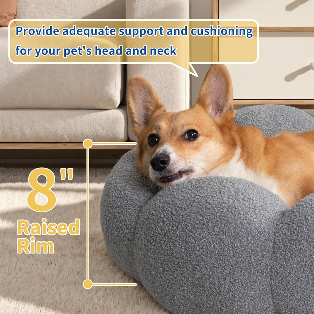 Fluffy Round Calming Plush Pet Bed With Non-Slip Base