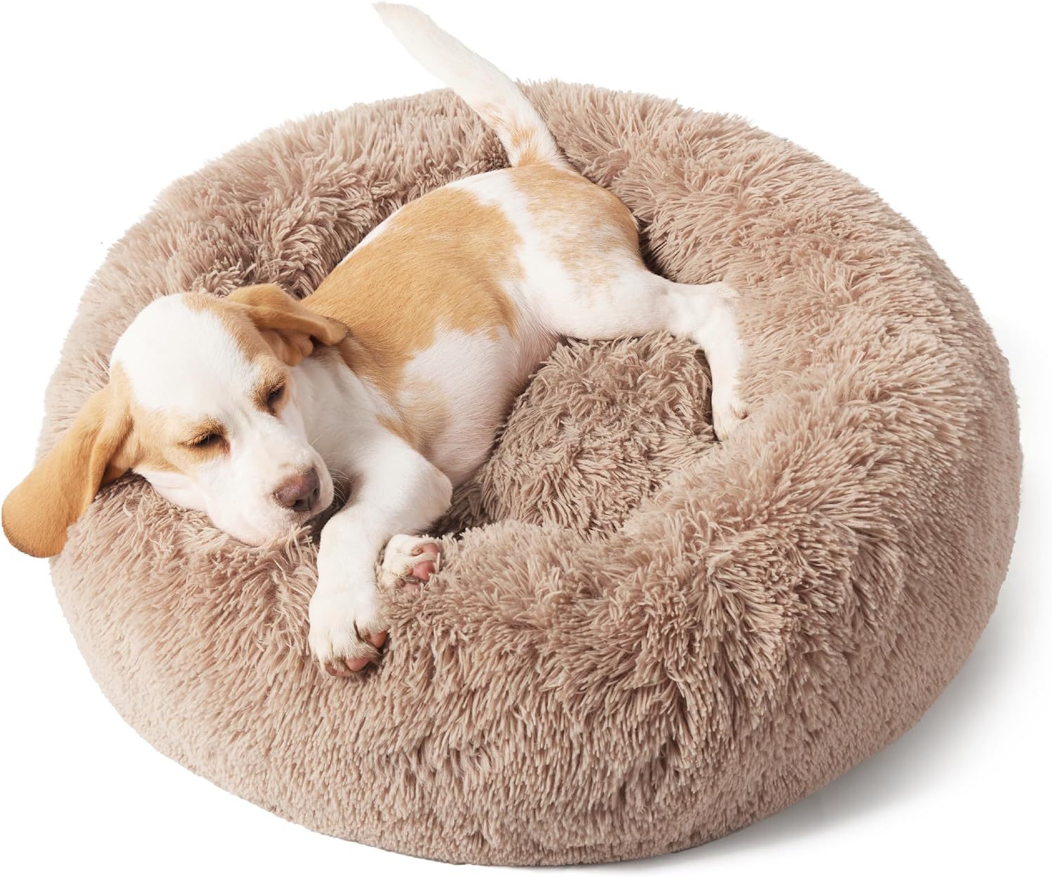 Non-Slip Solid Color Fluffy Round Pet Bed